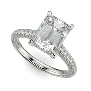 Emilia Emerald Cut Pave Halo 4 Prong Claw Set Engagement Ring - Nivetta